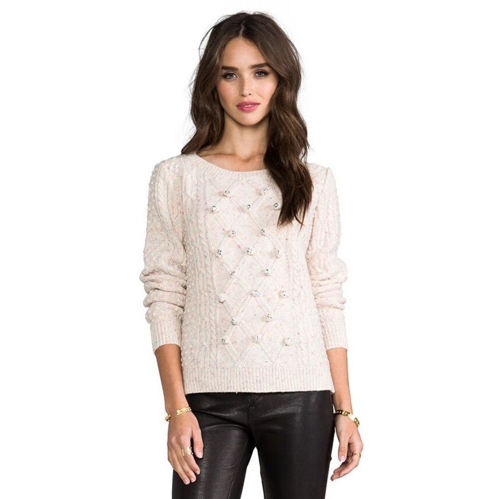 Milly sparkle knit sweater in cream rainbow stitch small Pom poms embellished